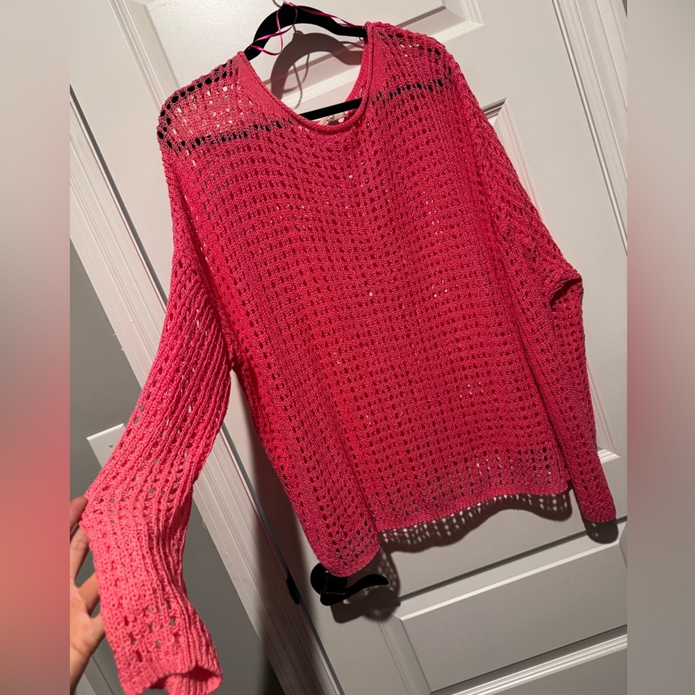 GREEN open knit long sleeve sweater